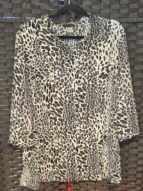 Creation L Monochrome Leopard Print 3/4 Sleeve Tunic Blouse